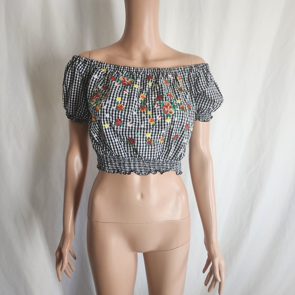 Liberty Love Black Gingham Floral Crop Top